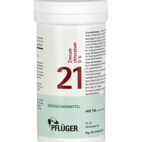 BIOCHEMIE Pflüger 21 Zincum chloratum D 6 Tabl. 400 St