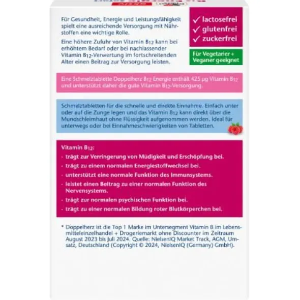 DOPPELHERZ B12 Energie Sofort Schmelztabletten 30 St