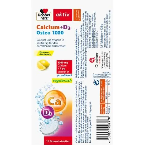 DOPPELHERZ Calcium+D3 Osteo 1.000 Brausetabletten 15 St