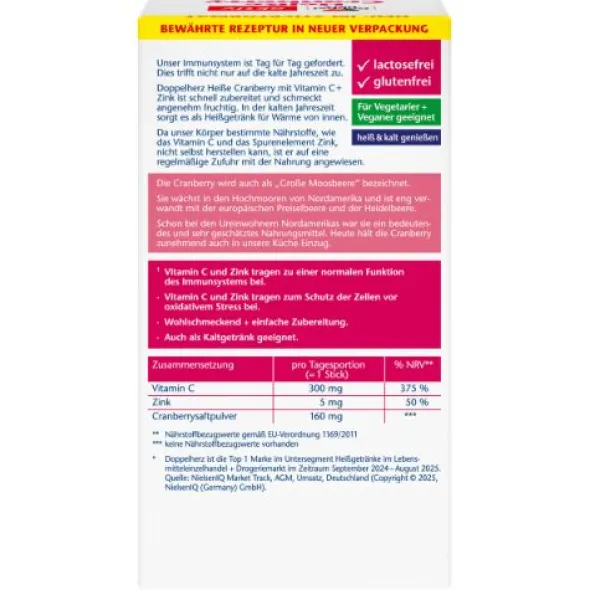 DOPPELHERZ heiße Cranberry m.Vit.C+Zink Granulat 10 St