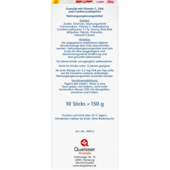 DOPPELHERZ heiße Cranberry m.Vit.C+Zink Granulat 10 St