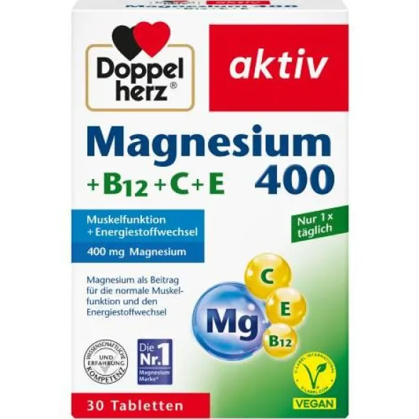 DOPPELHERZ Magnesium 400+B12+C+E Tabletten 30 St