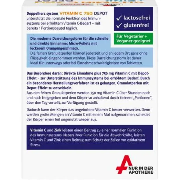 DOPPELHERZ Vitamin C 750 Depot system Pellets 20 St