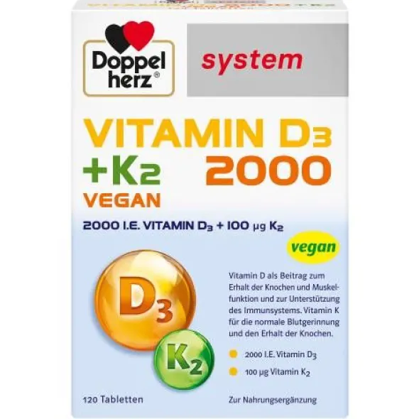 DOPPELHERZ Vitamin D3 2000+K2 system Tabletten 120 St