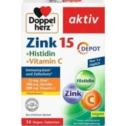 DOPPELHERZ Zink 15 mg+Histidin+Vit.C Depot aktiv 30 St