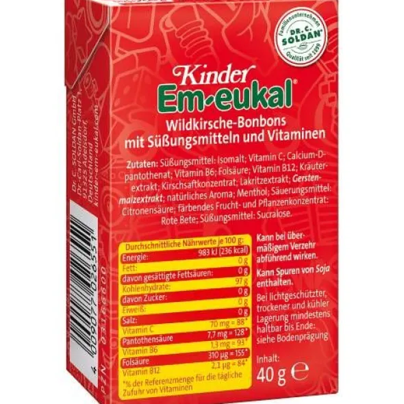 EM-EUKAL Kinder Bonbons zuckerfrei Pocketbox 40 g