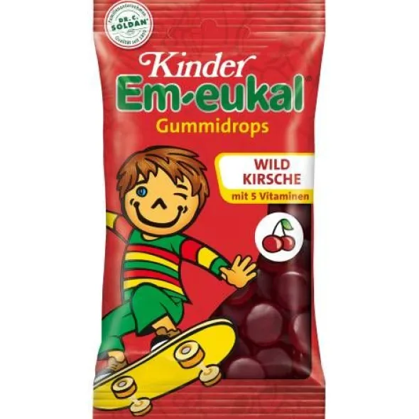 EM-EUKAL Kinder Gummidrops Wildkirsche zuckerhalt. 75 g