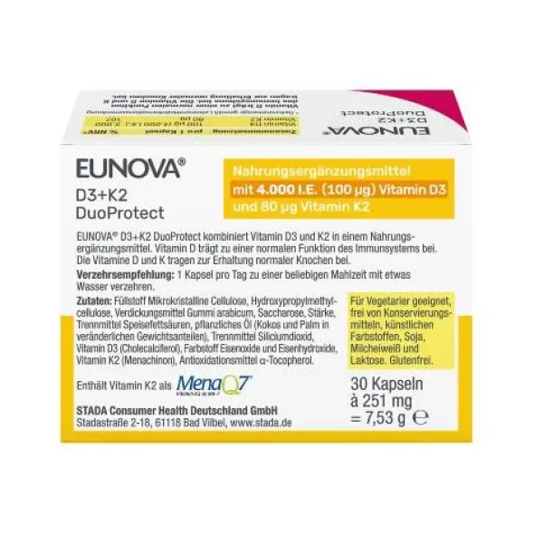 EUNOVA DuoProtect D3+K2 4000 I.E./80 μg Kapseln 30 St