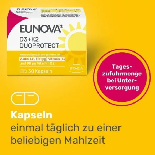 EUNOVA DuoProtect D3+K2 2000 I.E./80 μg Kapseln 90 St