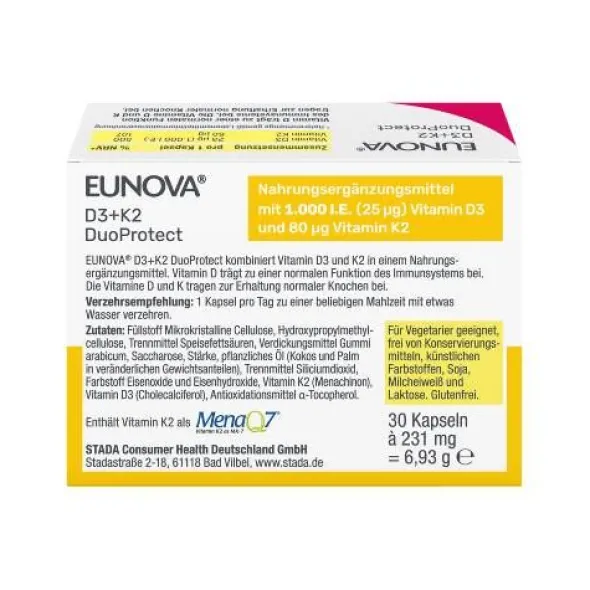 EUNOVA DuoProtect D3+K2 1000 I.E./80 μg Kapseln 30 St
