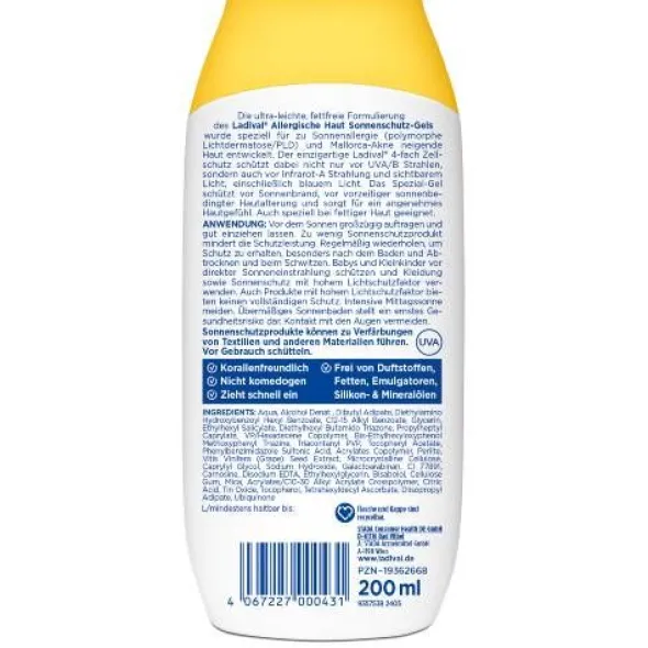 LADIVAL allergische Haut Sonnenschutz-Gel LSF 50+ 200 ml