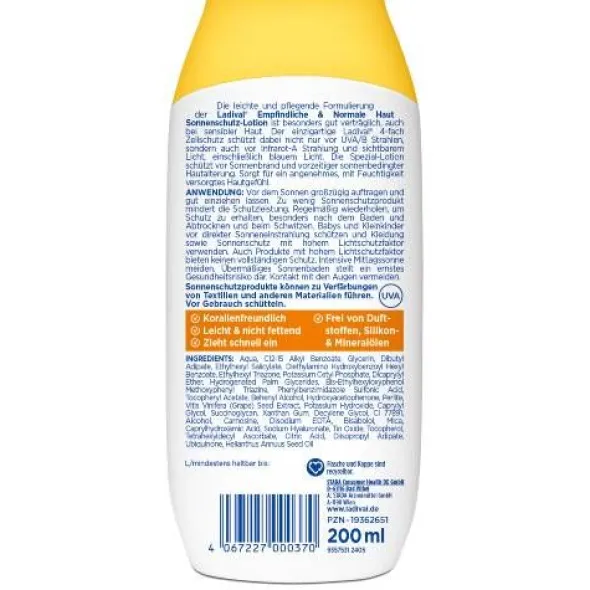 LADIVAL empfindliche & normale Haut Lotion LSF 30 200 ml