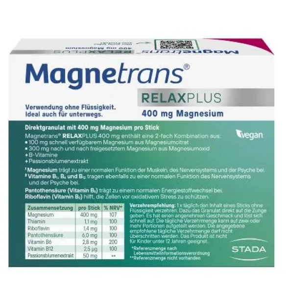 MAGNETRANS Relax+ 400 mg Granulat Sticks Blaubeere 20 St