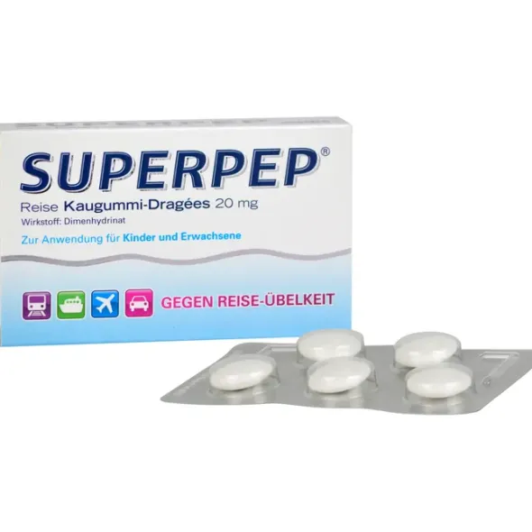 SUPERPEP Reise Kaugummi Dragees 20 mg 10 St