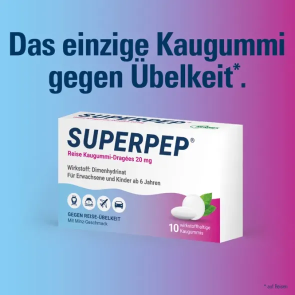 SUPERPEP Reise Kaugummi Dragees 20 mg 10 St