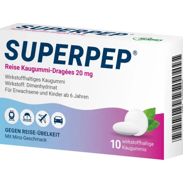 SUPERPEP Reise Kaugummi Dragees 20 mg 10 St